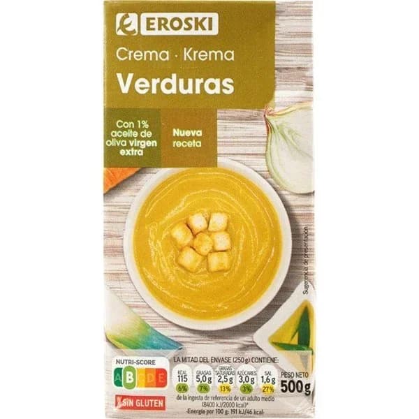 Crema de verduras de la huerta EROSKI, brik 500 g - 0.5 kg - Imagen del producto en Findit
