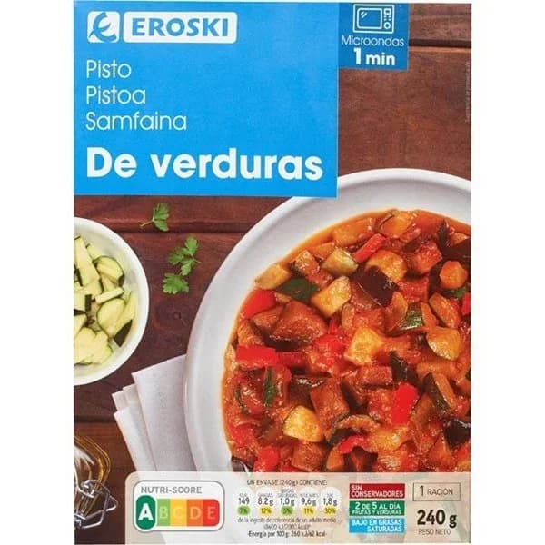 Pisto de verduras EROSKI, bandeja 240 g - 0.24 kg - Imagen del producto en Findit