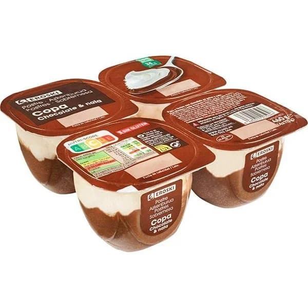 Copa de chocolate y nata EROSKI, pack 4x115 g - 0.46 kg - Imagen del producto en Findit