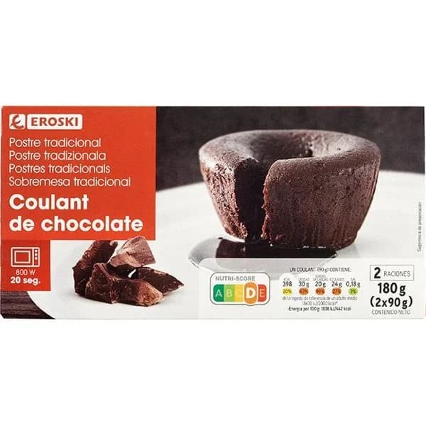 Coulant de chocolate EROSKI, pack 2x90 g - 1 ud - Imagen del producto en Findit