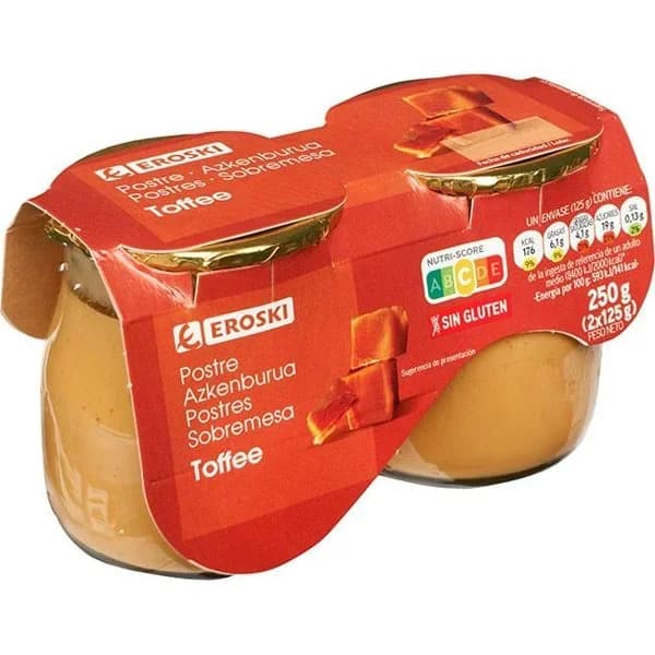 Postre toffe EROSKI, pack 2x125 g - 0.25 kg - Imagen del producto en Findit