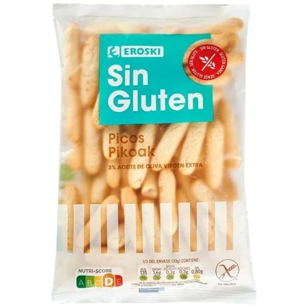 Picos sin gluten EROSKI, bolsa 100 g - 0.1 kg - Imagen del producto en Findit