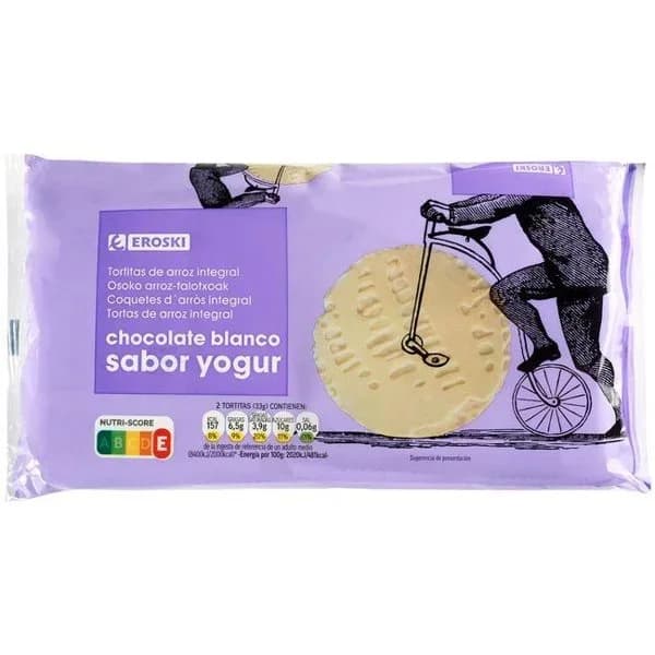 Tortita de arroz integral-yogur EROSKI, paquete 130,40 g - 0.13 kg - Imagen del producto en Findit