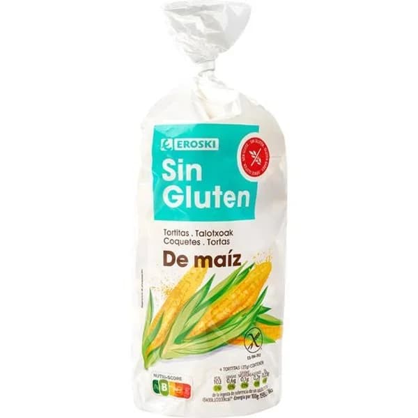 Tortita de maíz sin gluten EROSKI, paquete 130 g - 0.13 kg - Imagen del producto en Findit