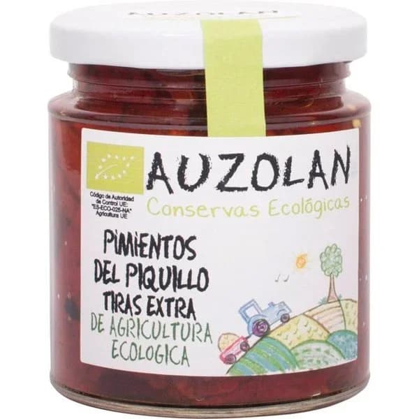 Pimientos del piquillo ecológicos en tiras AUZOLAN, frasco 200 g - 1 ud - Imagen del producto en Findit