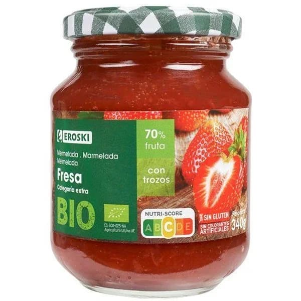 Mermelada bio de fresa EROSKI, frasco 340 g - 0.34 kg - Imagen del producto en Findit