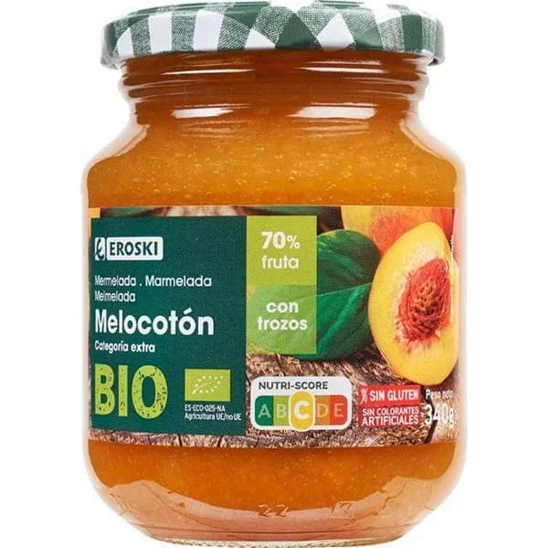 Mermelada de melocotón EROSKI BIO, frasco 340 g - 0.34 kg - Imagen del producto en Findit