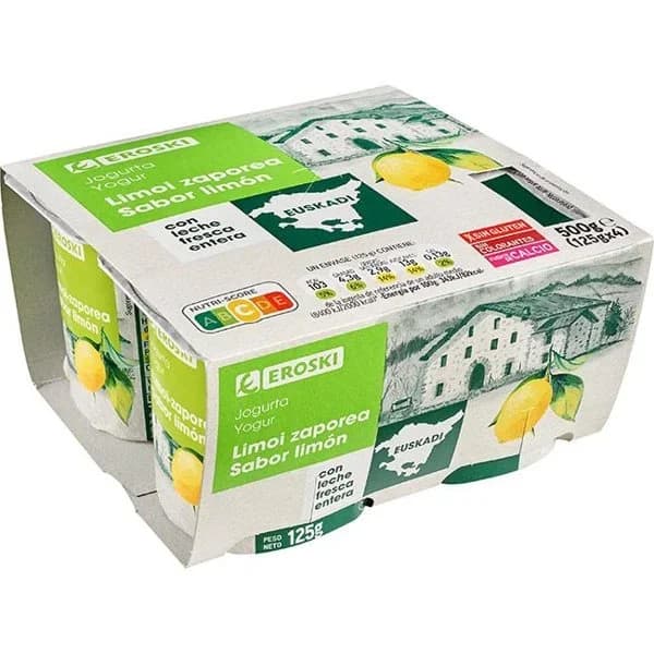 Yogur sabor limón País Vasco EROSKI, pack 4x125 g - 1 ud - Imagen del producto en Findit