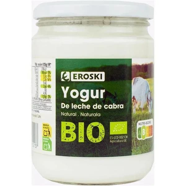 Yogur natural de leche de cabra EROSKI BIO, frasco 420 g - 1 ud - Imagen del producto en Findit