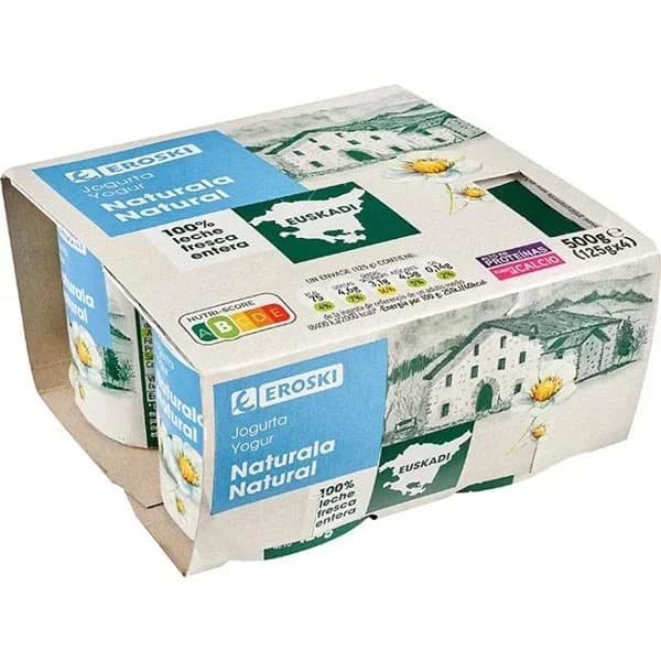 Yogur natural País Vasco EROSKI, pack 4x125 g - 1 ud - Imagen del producto en Findit
