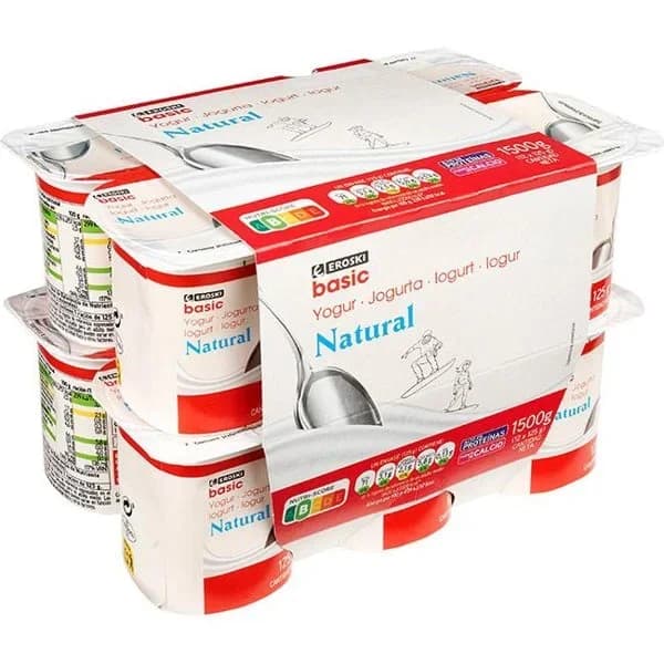 Yogur natural EROSKI basic, pack 12x125 g - 1 ud - Imagen del producto en Findit