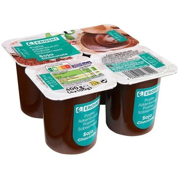 Postre de soja-chocolate EROSKI, pack 4x100 g - 1 ud - Imagen del producto en Findit