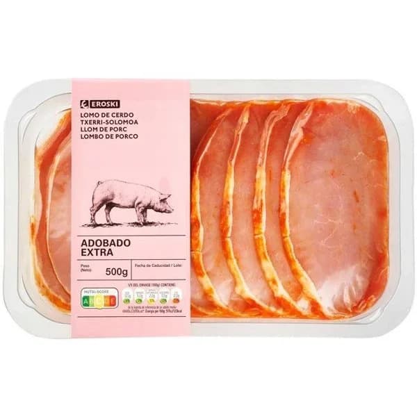 Filetes de lomo de cerdo adobado EROSKI, bandeja 500 g - 0.5 kg - Imagen del producto en Findit