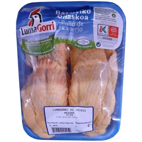 Alas de pollo de caserío EUSKO LABEL LUMAGORRI, bandeja aprox. 450 g - 0.45 kg - Imagen del producto en Findit