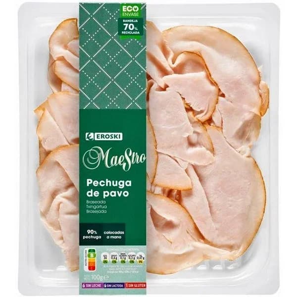 Pechuga de pavo EROSKI MAESTRO, bandeja 100 g - 0.1 kg - Imagen del producto en Findit