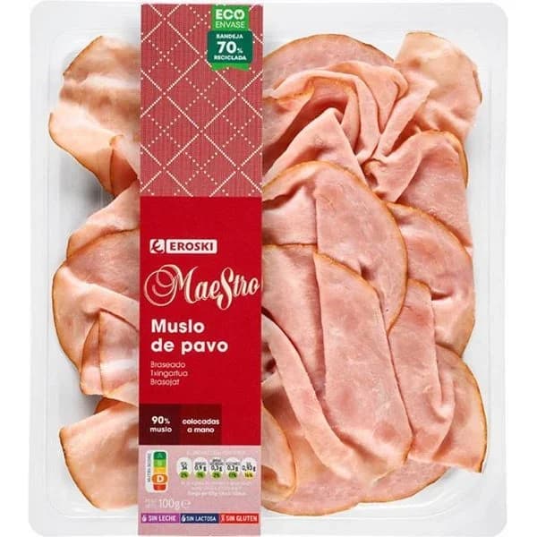 Jamón de pavo braseado EROSKI MAESTRO, bandeja 100 g - 0.1 kg - Imagen del producto en Findit