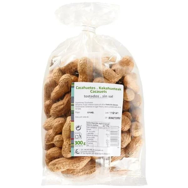Cacahuete con cáscara tostado sin sal, bolsa 300 g - 0.3 kg - Imagen del producto en Findit