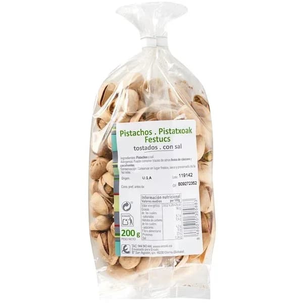 Pistachos tostados con sal, bolsa 200 g - 0.2 kg - Imagen del producto en Findit