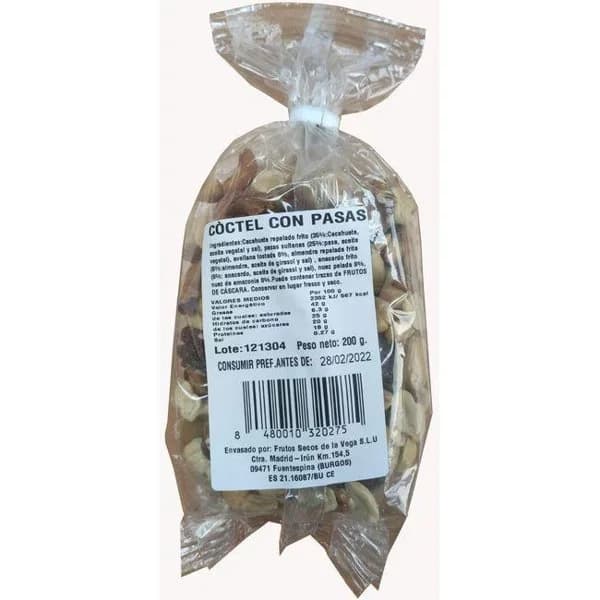Cóctel de frutos secos pelados, bolsa 200 g - 0.2 kg - Imagen del producto en Findit