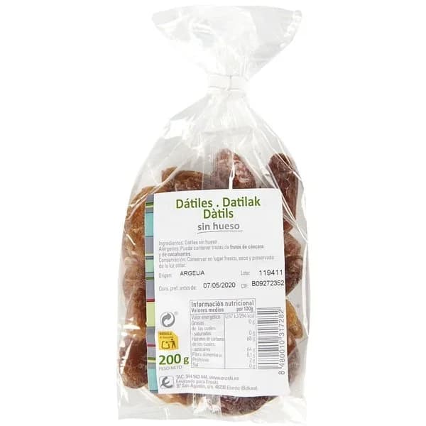 Dátil sin hueso EROSKI, bolsa 200 g - 0.2 kg - Imagen del producto en Findit