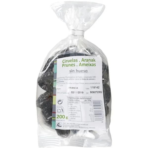 Ciruela sin hueso deshidratada EROSKI, bolsa 200 g - 0.2 kg - Imagen del producto en Findit