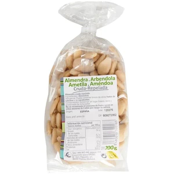 Almendra repelada cruda EROSKI, bolsa 200 g - 0.2 kg - Imagen del producto en Findit