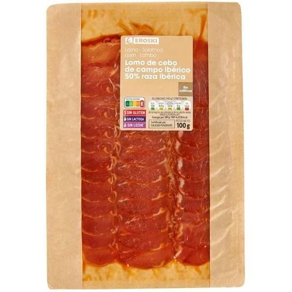 Lomo cebo campo ibérico 50% raza ibérica EROSKI, sobre 100 g - 0.1 kg - Imagen del producto en Findit