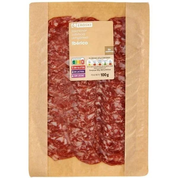 Salchichón ibérico extra EROSKI, sobre 100 g - 0.1 kg - Imagen del producto en Findit
