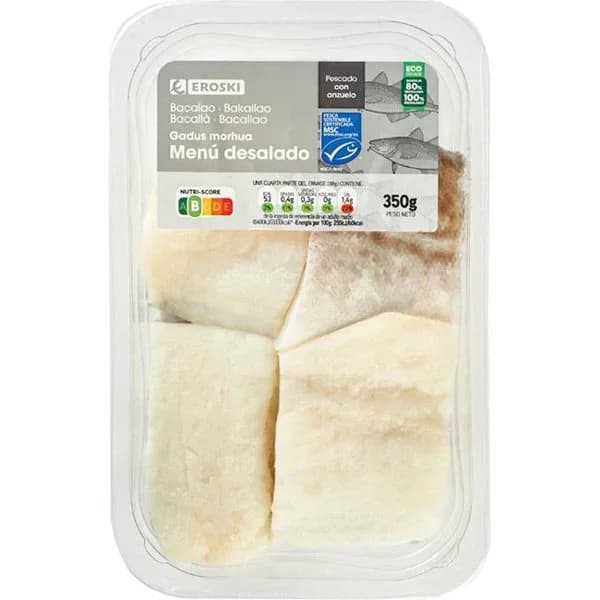 Bacalao desalado menú EROSKI, bandeja 350 g - 0.35 kg - Imagen del producto en Findit