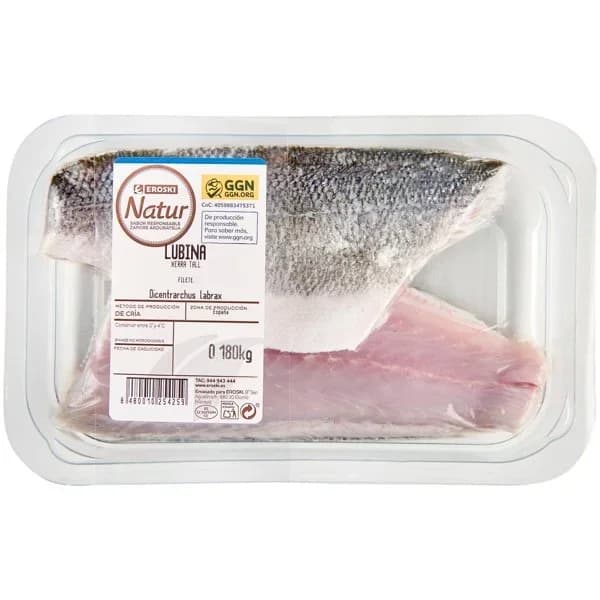 Filete de lubina EROSKI NATUR GGN, 2 uds., bandeja 180 g - 1 ud - Imagen del producto en Findit