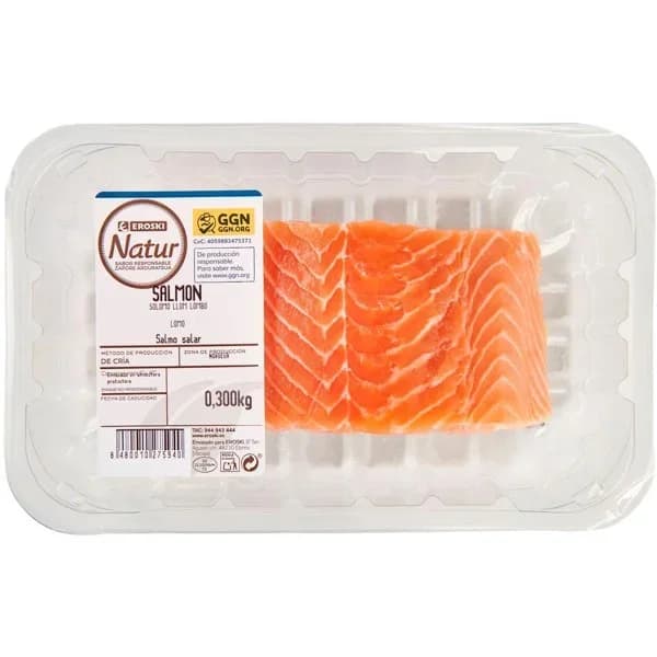 Lomo de salmón EROSKI NATUR GGN, bandeja 300 g - 0.3 kg - Imagen del producto en Findit