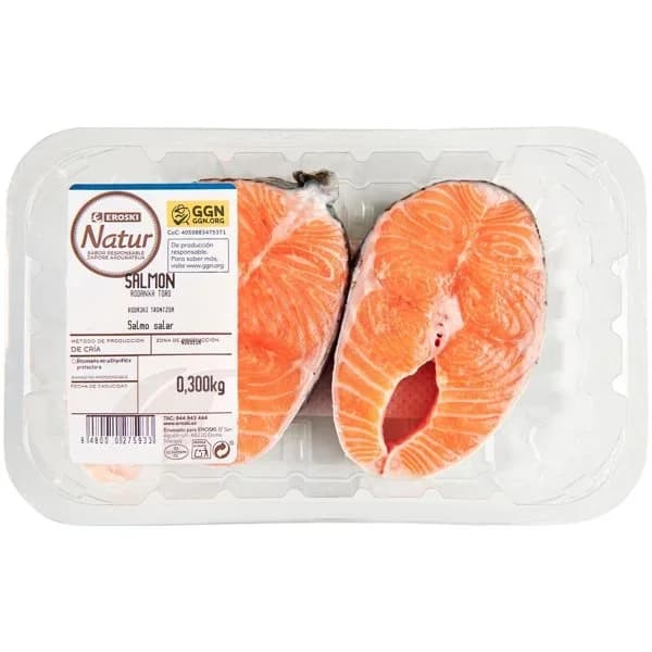 Rodaja de salmón EROSKI NATUR GGN, bandeja 300 g - 0.3 kg - Imagen del producto en Findit