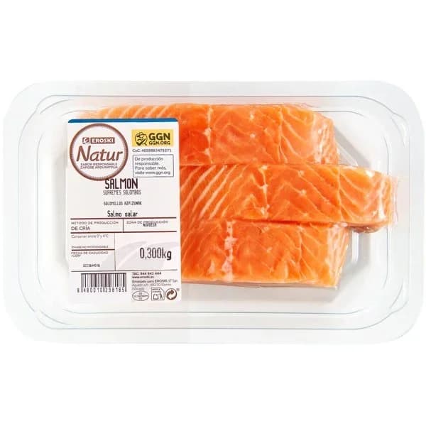Solomillos de salmón EROSKI NATUR GGN, bandeja 300 g - 0.3 kg - Imagen del producto en Findit