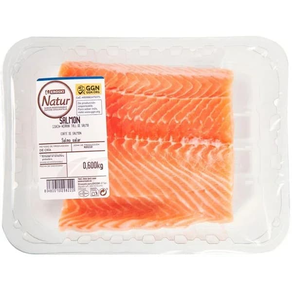 Corte de salmón EROSKI NATUR GGN, bandeja 600 g - 0.6 kg - Imagen del producto en Findit