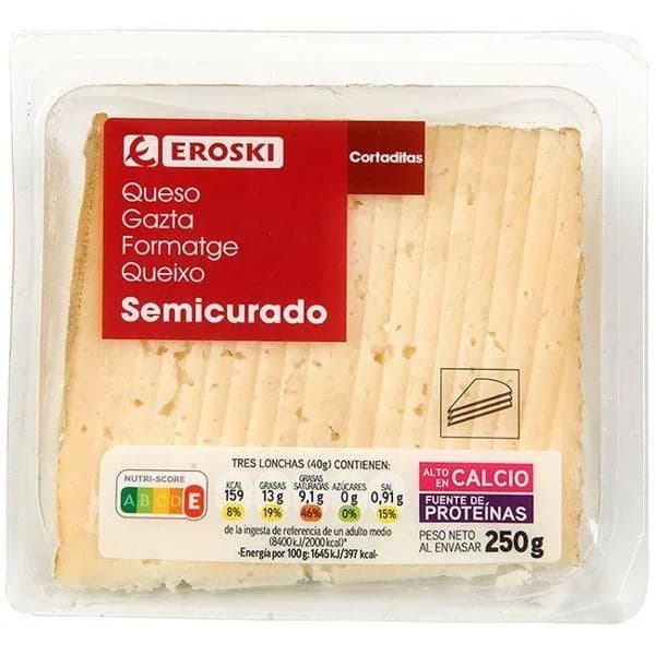 Queso cortado mezcla semicurado EROSKI, cuña 250 g - 0.25 kg - Imagen del producto en Findit