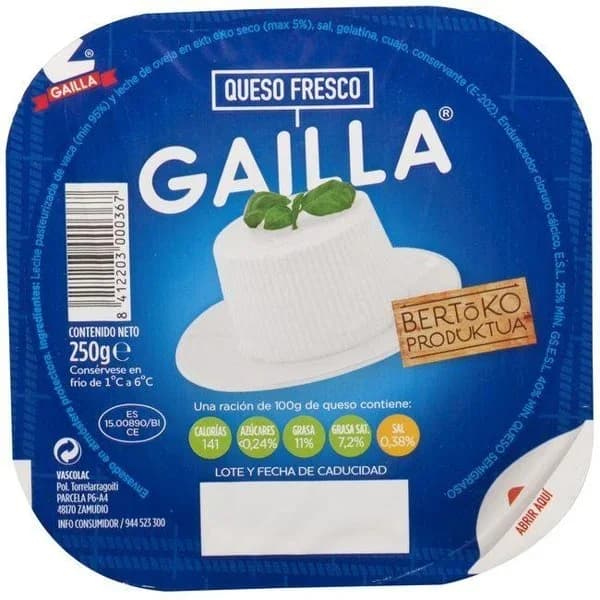 Queso fresco de vaca-oveja GAILLA, tarrina 250 g - 0.25 kg - Imagen del producto en Findit
