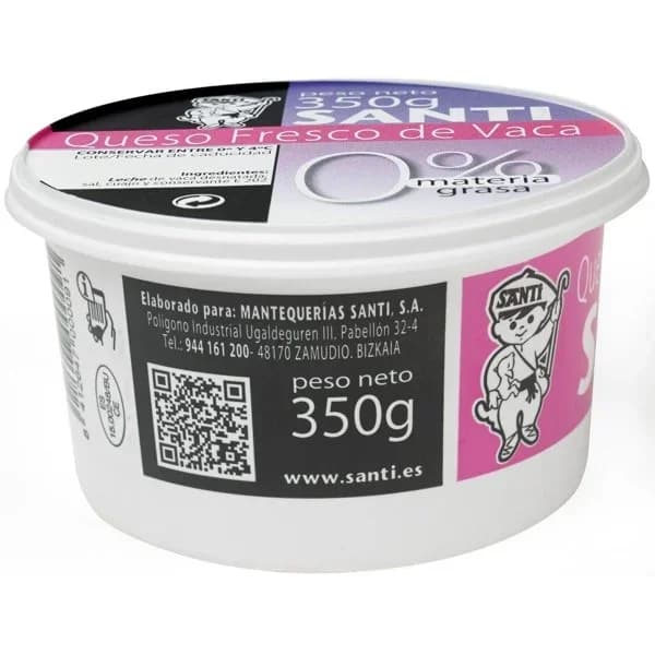 Queso fresco de vaca 0% materia grasa SANTI, tarrina 350 g - 0.35 kg - Imagen del producto en Findit
