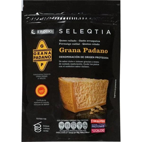 Queso rallado Grana Padano EROSKI SELEQTIA, bolsa 100 g - 0.1 kg - Imagen del producto en Findit