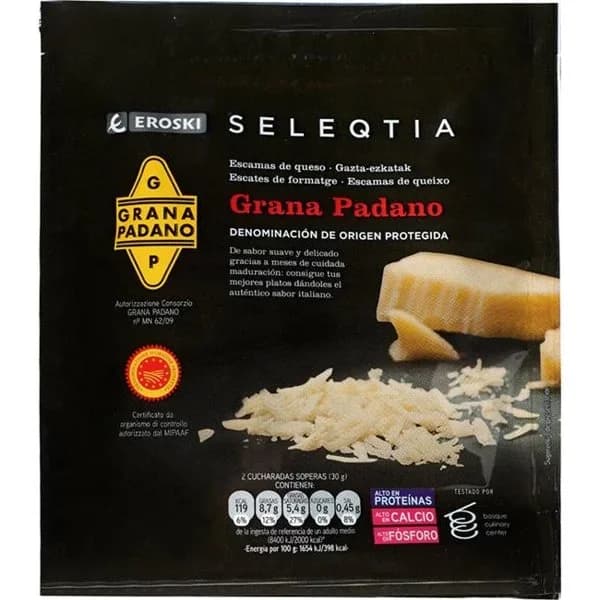 Escamas de grana padano EROSKI SELEQTIA, bolsa 100 g - 0.1 kg - Imagen del producto en Findit