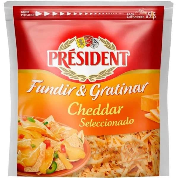 Queso rallado cheddar PRESIDENT, bolsa 150 g - 0.15 kg - Imagen del producto en Findit