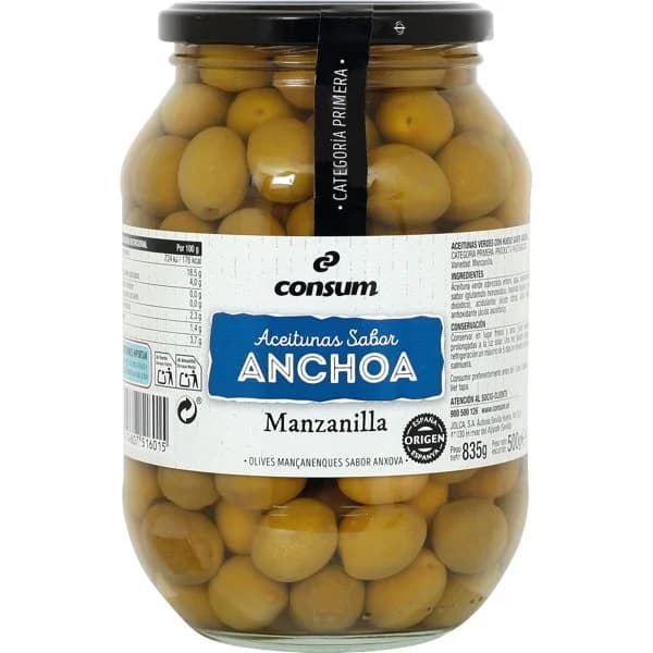 Aceitunas Manzanilla Sabor Anchoa con Hueso - 0.5 ud - Imagen del producto en Findit