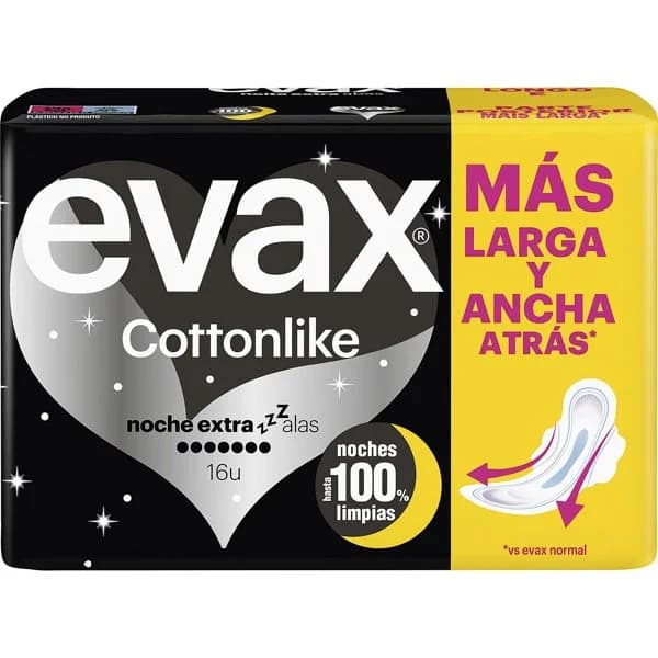 Compresas noche extra con alas Cottonlike Evax 16 ud. - 15.78 ud - Imagen del producto en Findit