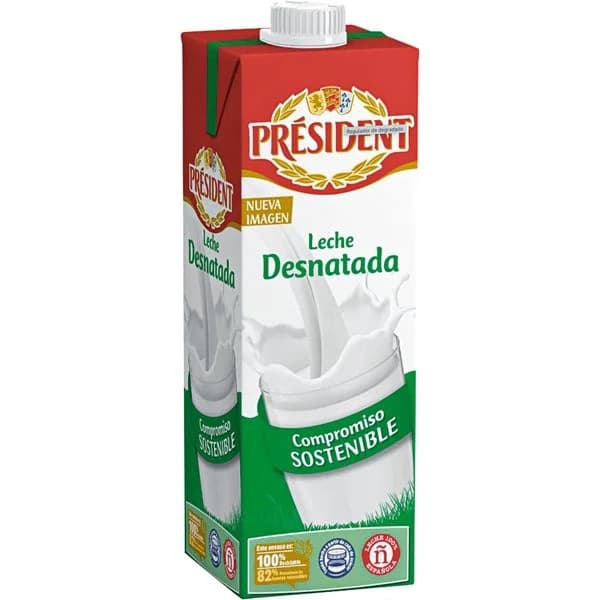 Leche desnatada PRESIDENT, brik 1 litro - 1 l - Imagen del producto en Findit