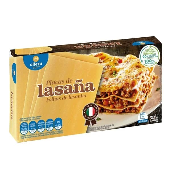Pasta Lasaña Placas 250G - 0.25 kg - Imagen del producto en Findit