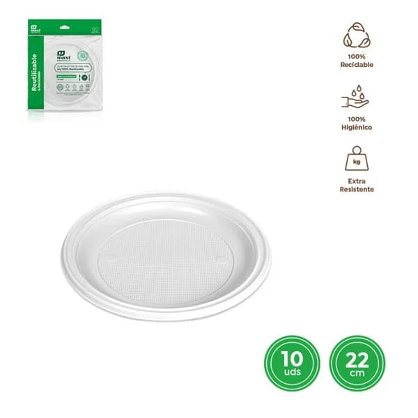 Plato Llano Reutilizable 22CM 10UD - 1 ud - Imagen del producto en Findit