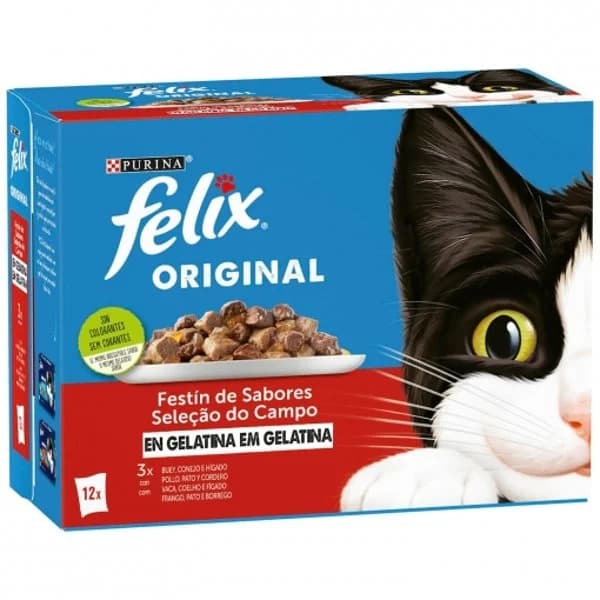 Gelatina selección de carnes para gatos Felix Original Purina 12x85 g - 1.02 kg - Imagen del producto en Findit