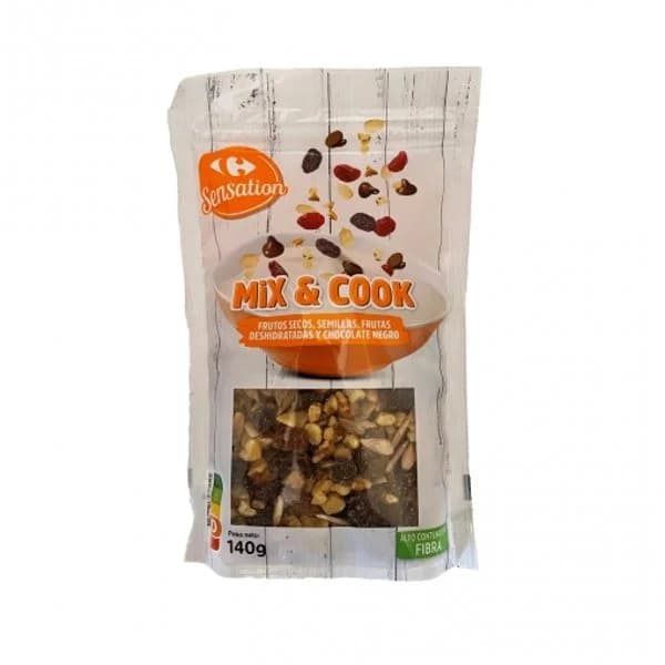 Mezcla de frutos secos y chocolte negro Mix & Cook Sensation Carrefour doy pack 140 g. - 0.14 kg - Imagen del producto en Findit