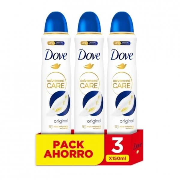 Desodorante en spray antitranspirante original protección 72h Advanced Care Dove pack de 3 unidades de 150 ml. - 0.45 l - Imagen del producto en Findit