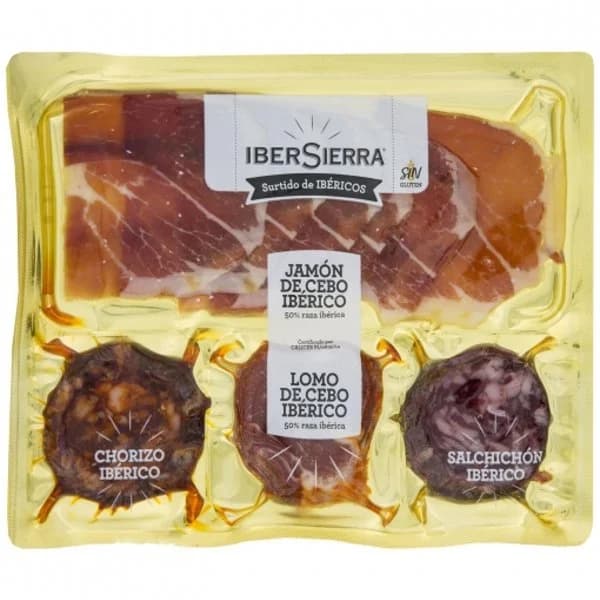 Jamón de Cebo Ibérico 50% Raza Ibérica IberSierra sin gluten + Surtido Ibéricos 150 g - 0.15 kg - Imagen del producto en Findit