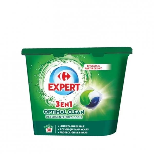 Detergente en cápsulas tres dosis 3en1 Optimal Clean Carrefour Expert 30 lavados. - 1 ud - Imagen del producto en Findit